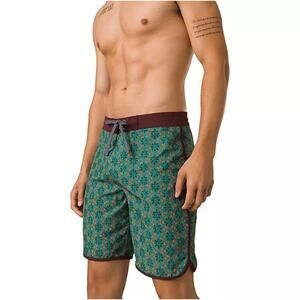 PRANA Men's Vintage Boardshort Size 32 Green Cove Geo Floral 6" Inseam Swim NWT